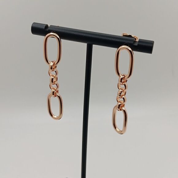 New Dozzior Goldtone Double Loop Chain Link Earrings Hypoallergenic New With Box - Picture 1 of 4